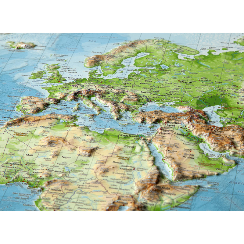 Georelief Mapa mundial World relief map, large, 3D, with wooden frame