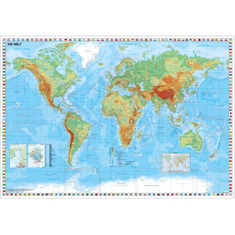Stiefel Mapa mundial físico com fronteira de bandeira (95x62)
