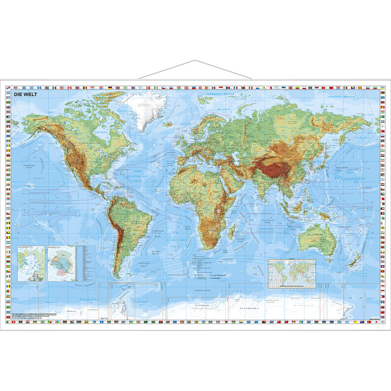 Stiefel Mapa mundial físico com fronteira de bandeira (95x62)