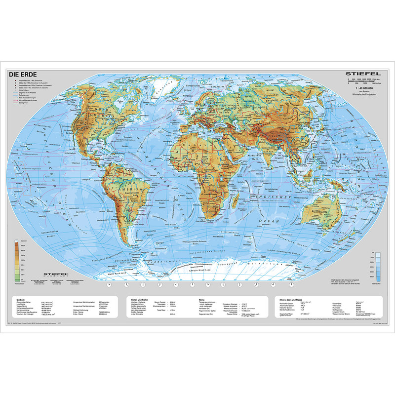 Stiefel Mapa mundial Físico da Terra (95 x 62 cm)