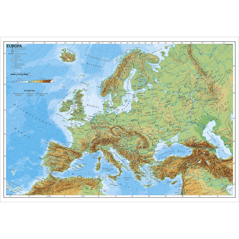 Stiefel mapa de continente Europa física