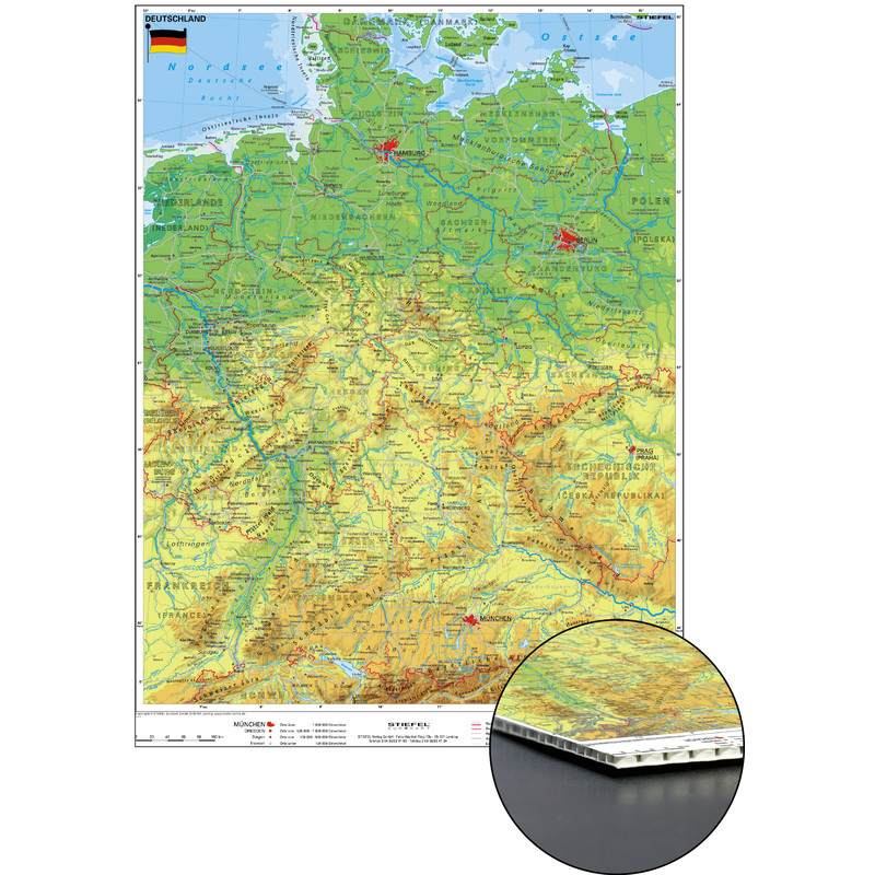 Stiefel Mapa Physical map of Germany for pinning on honeycomb board (in German)