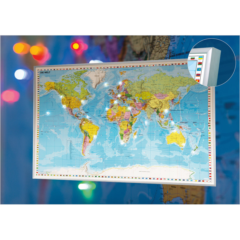 Stiefel Mapa mundial LED pinboard world map (in German)