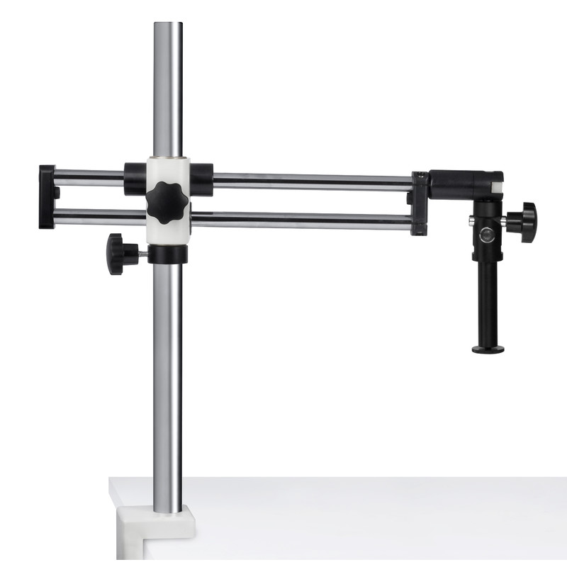 Motic Overhanging stand Suporte de braço duplo com pinça de mesa, coluna de 25 mm