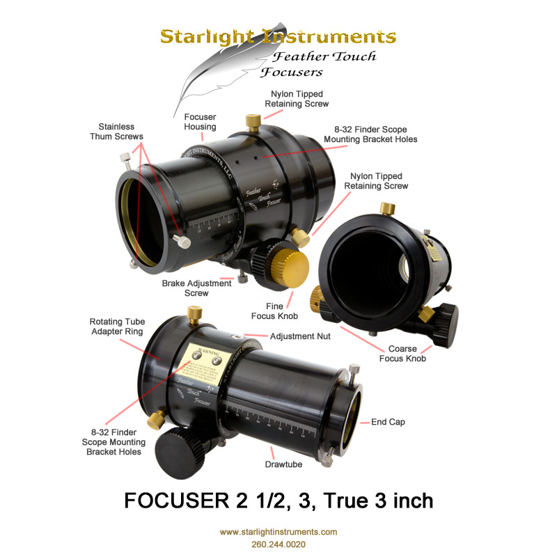 Starlight Instruments Feather Touch FTF2515HD Focador de velocidade dupla de 2,5" com distância de focagem de 1,5