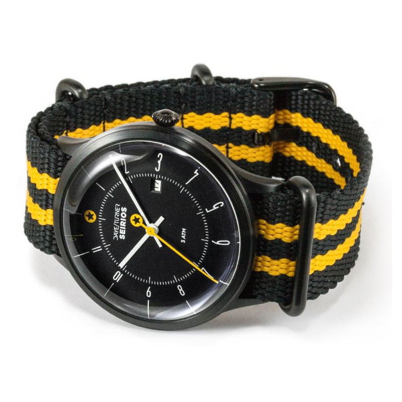 DayeTurner Relógio SEIRIOS men's black analogue watch - nylon black/yellow strap