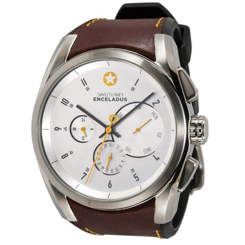 DayeTurner Relógio ENCELADUS men's analogue watch, silver - light brown leather strap