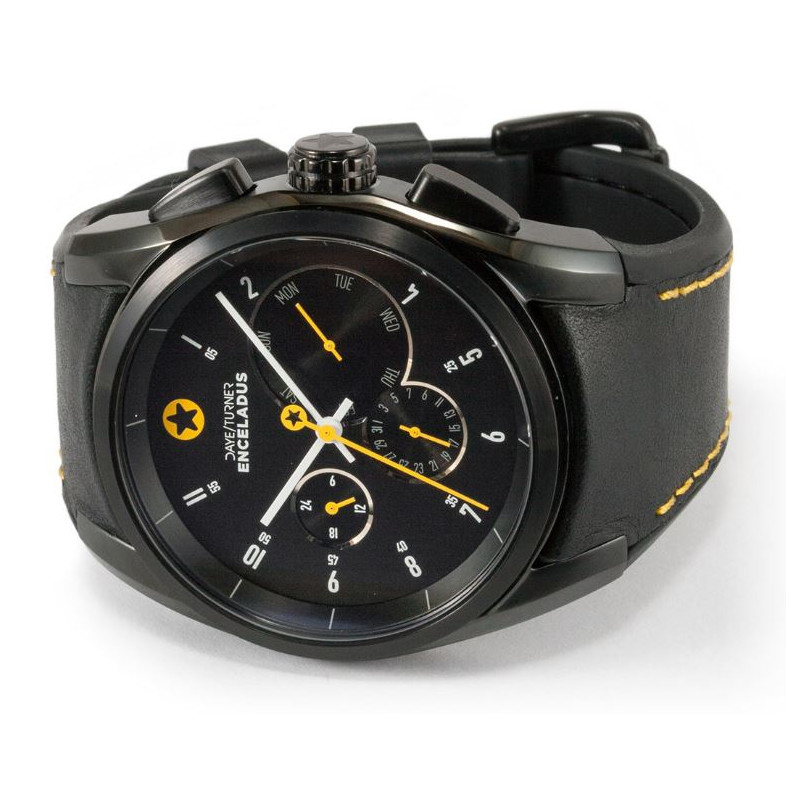 DayeTurner Relógio ENCELADUS men's analogue watch, silver - black leather strap