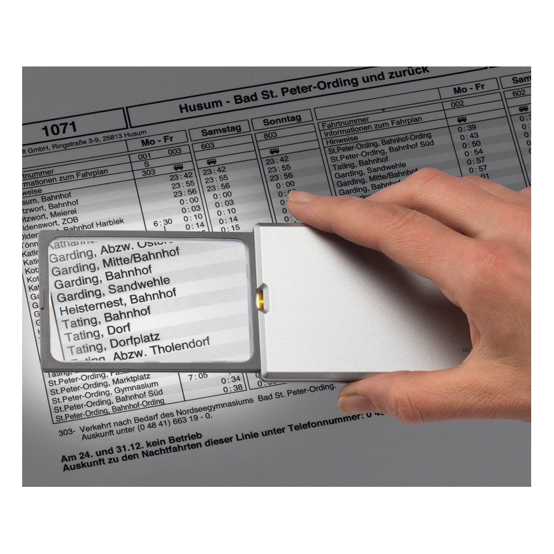 Eschenbach Lupa easyPocket XL illuminated magnifier, 75x50mm 2.5X, silver