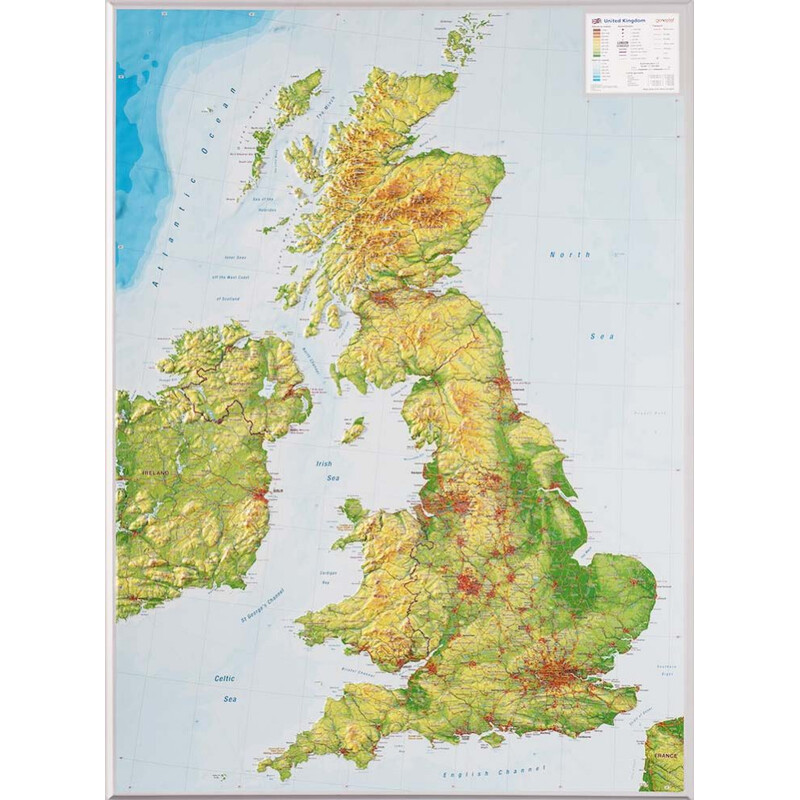 Georelief Mapa 3D em relevo da Grã-Bretanha (57x77x2cm)