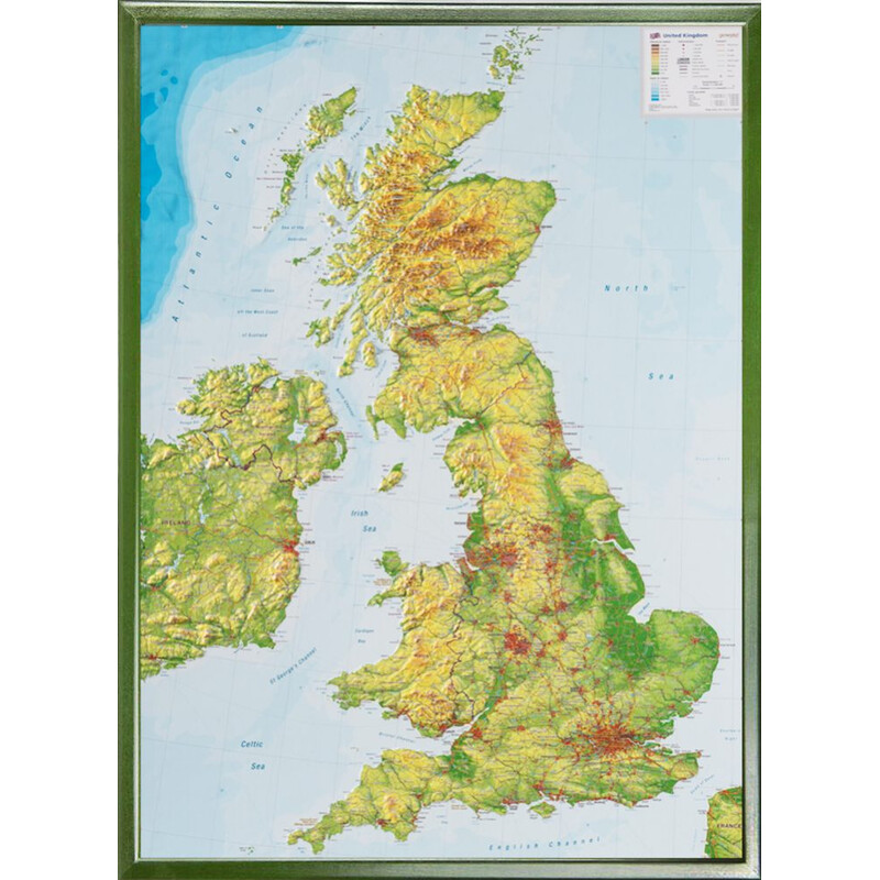Georelief Mapa 3D em relevo da Grã-Bretanha (57x77x2cm)