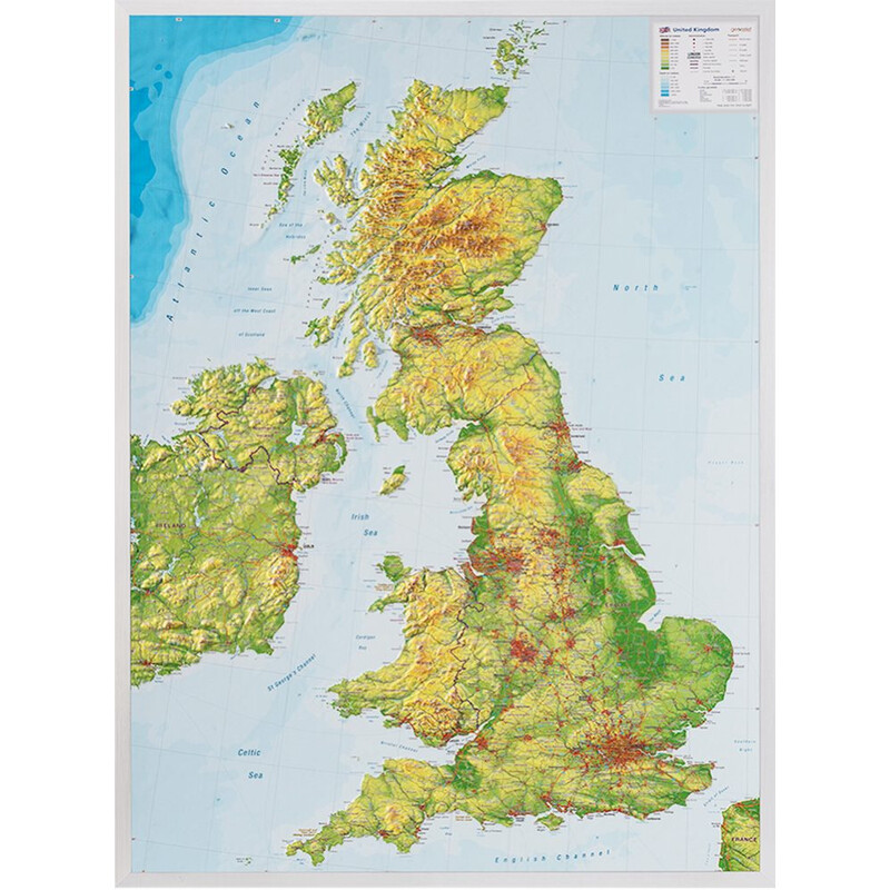 Georelief Mapa 3D em relevo da Grã-Bretanha (57x77x2cm)