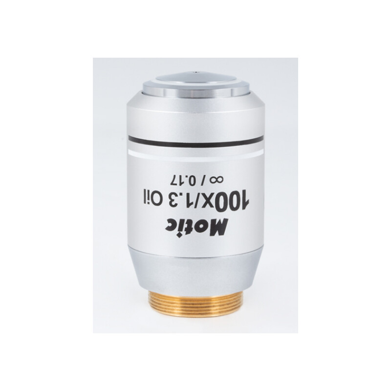 Motic objetivo CCIS® Plan FLUOR Objektiv PL UC FL, 100X / 1.3 (Feder/Öl), wd 0.1mm, infinity