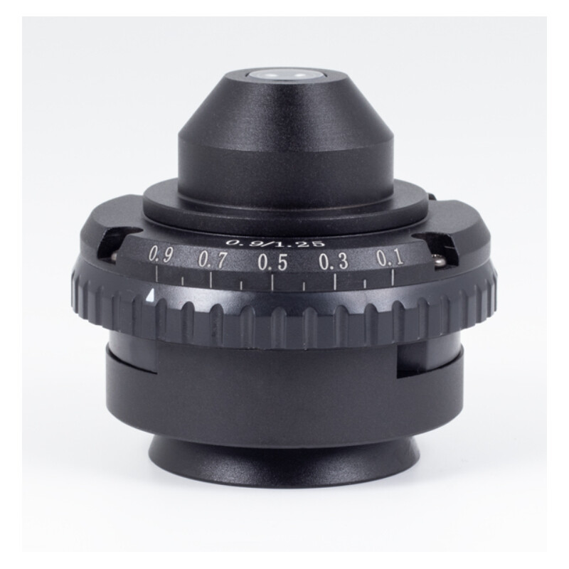 Motic Condensador Abbe, NA 0,90/1,25 com diafragma de íris e fenda para controlo deslizante.