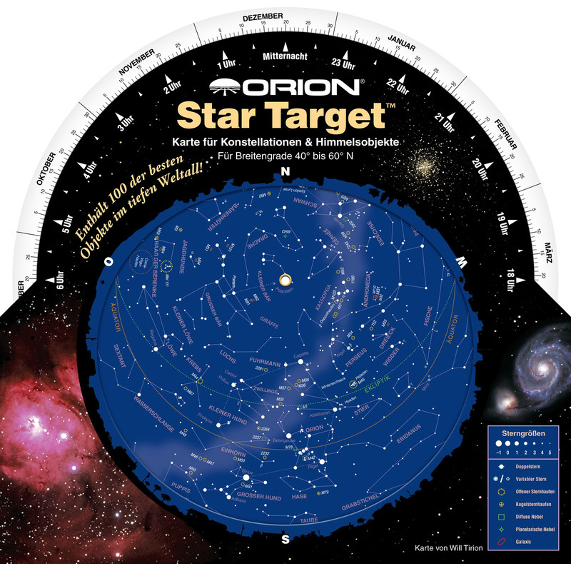 Orion Carta de estrelas Drehbare Sternkarte Star Target für 40°-60° nord