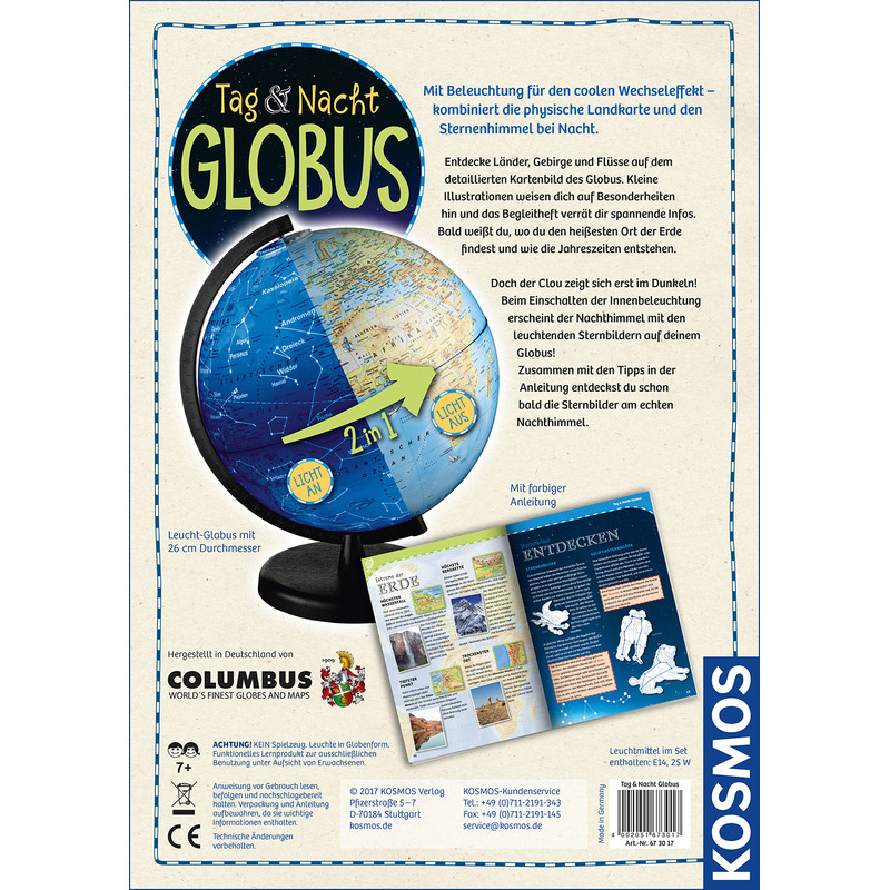 Kosmos Verlag Globos para crianças Tag und Nacht Globus 26cm