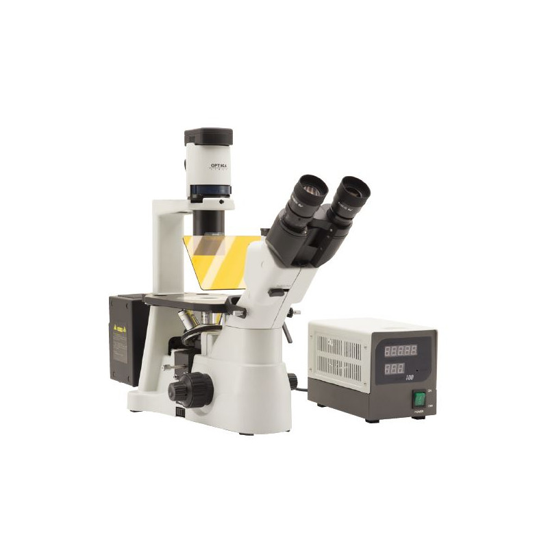 Optika Microscópio IM-3FL4-SWIV, trino, inverso, FL-HBO, filtro B&G, IOS LWD U-PLAN F, 100x-400x, CH, IVD