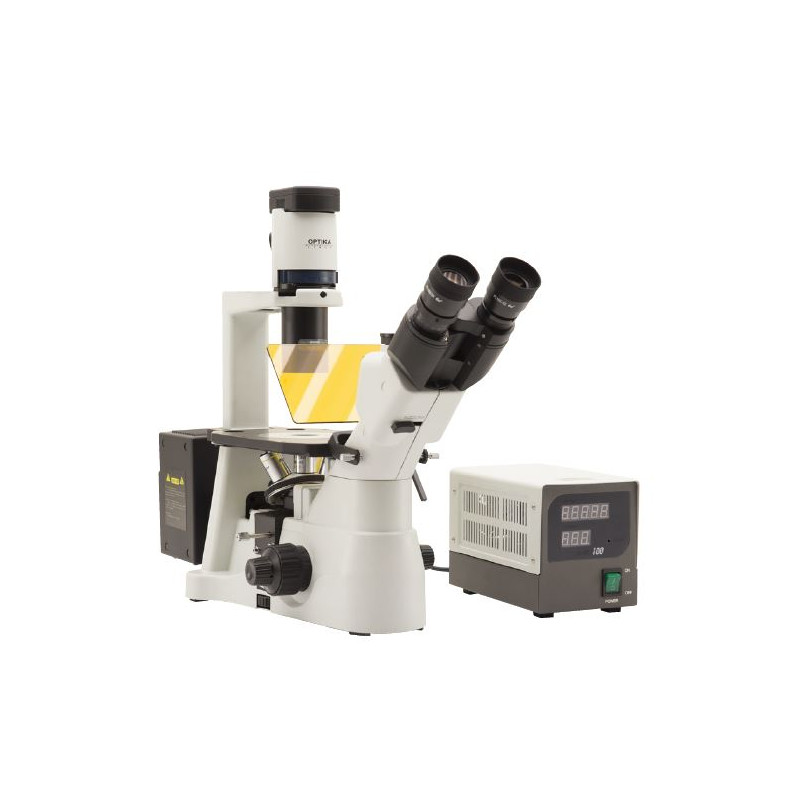 Optika Microscópio invertido Mikroskop IM-3FL4-EU, trino, invers, FL-HBO, B&G Filter, IOS LWD U-PLAN F, 100x-400x, EU
