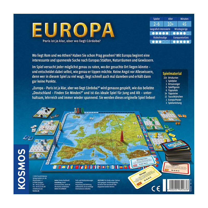 Kosmos Verlag Jogo Europa - Paris é claro, mas onde está Córdova?