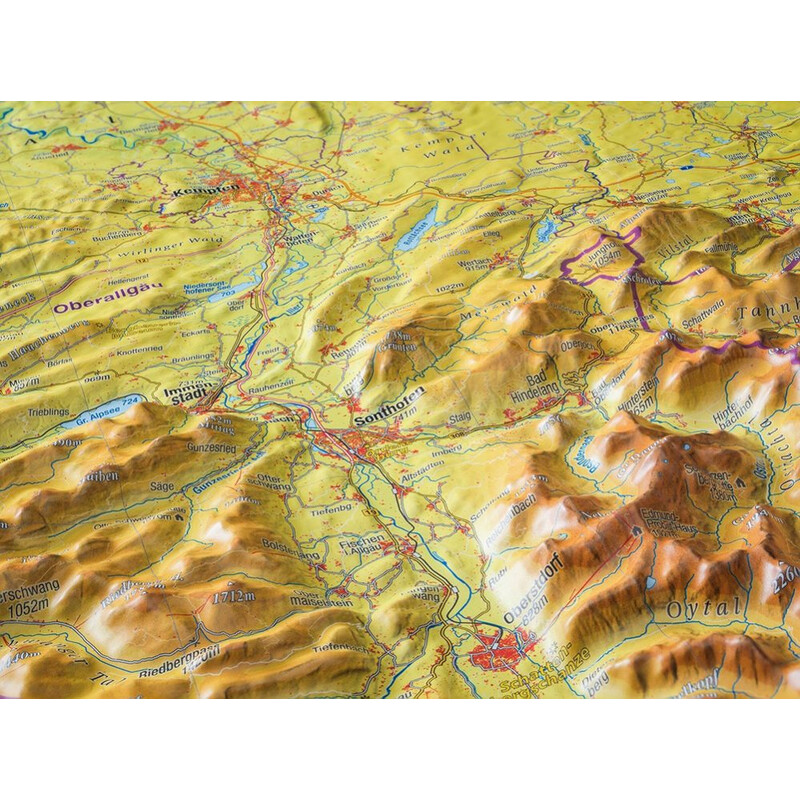 Georelief Mapa regional Allgäu Bodensee 3D Reliefkarte (77 x 57 cm)