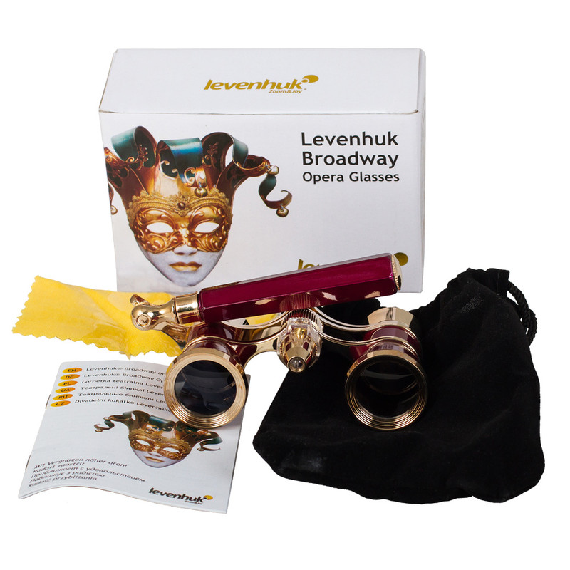Levenhuk Binóculos de ópera Broadway 3x25 vermelho com lorgnette e luz LED