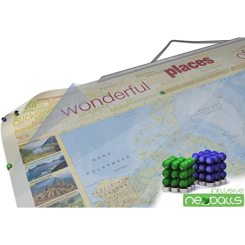 Bacher Verlag Mapa mundial World map for your journeys "Places of my life" small including NEOBALLS