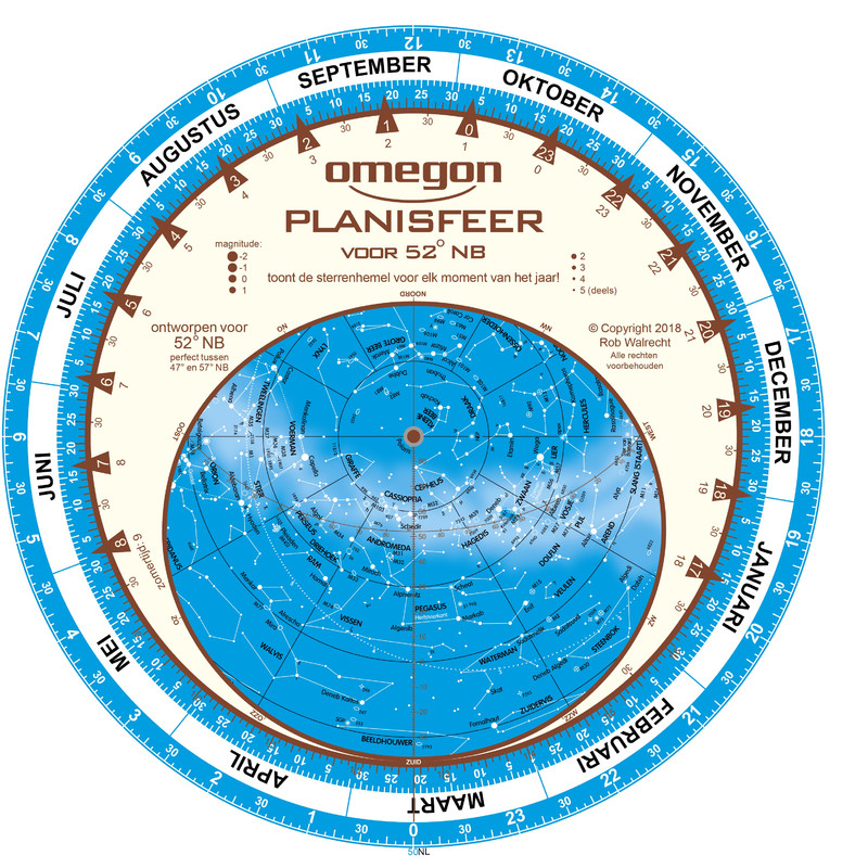 Omegon Carta de estrelas Planisfério 25cm / 52°