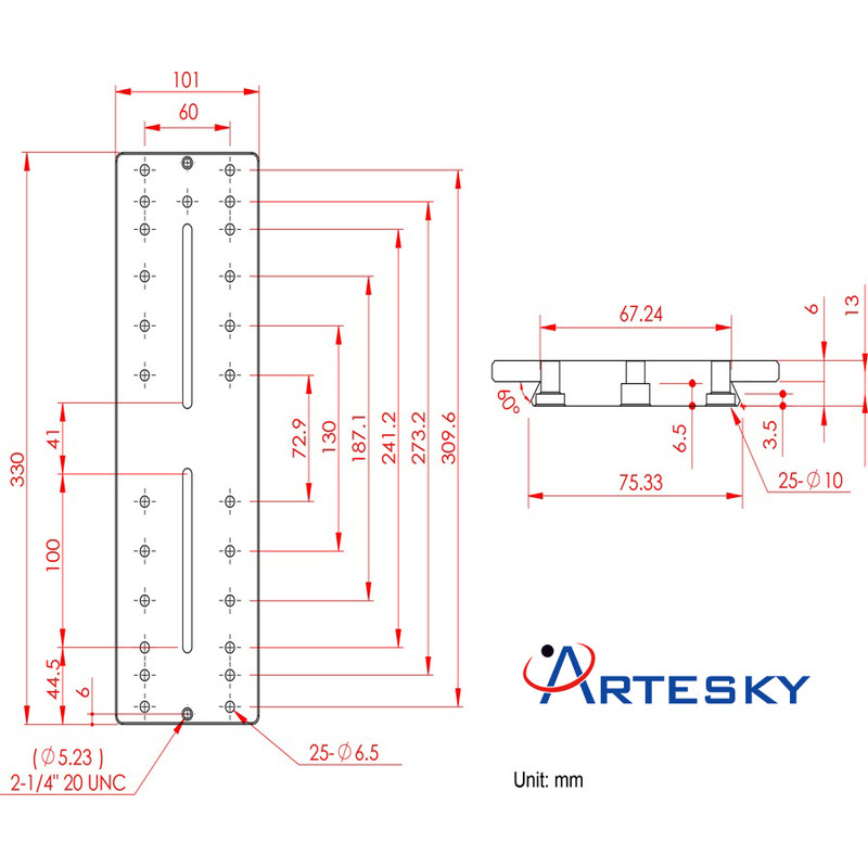 Artesky Placa de montagem Losmandy-Style 330mm