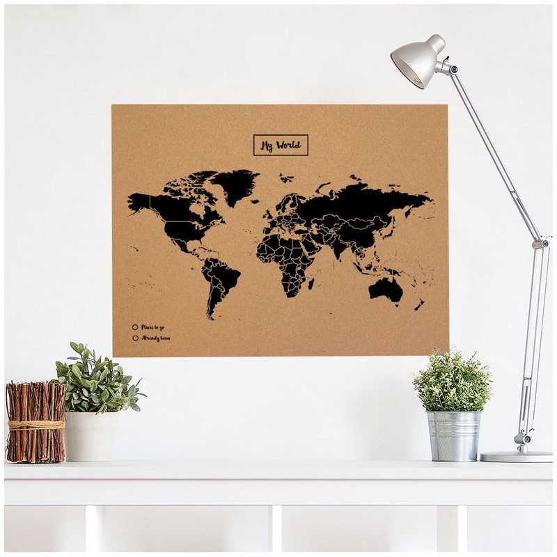 Miss Wood Mapa mundial Woody Map Natural Cork XL black