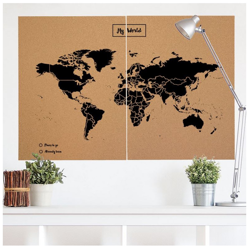 Miss Wood Mapa mundial Woody Map Natural Cork XXL black