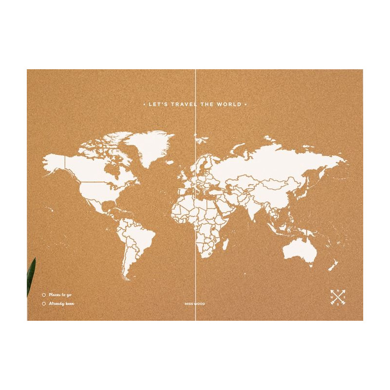 Miss Wood Mapa mundial Woody Map Natural Cork XXL white