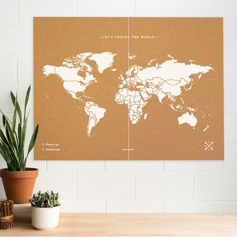 Miss Wood Mapa mundial Woody Map Natural Cork XXL white