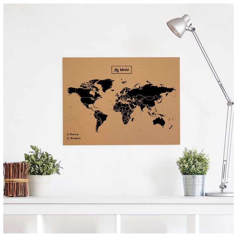 Miss Wood Mapa mundial Woody Map Natural Cork L black