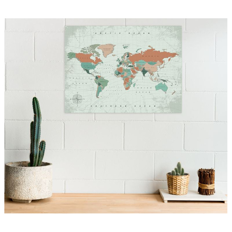 Miss Wood Mapa mundial Woody Map Watercolor Terracotta L