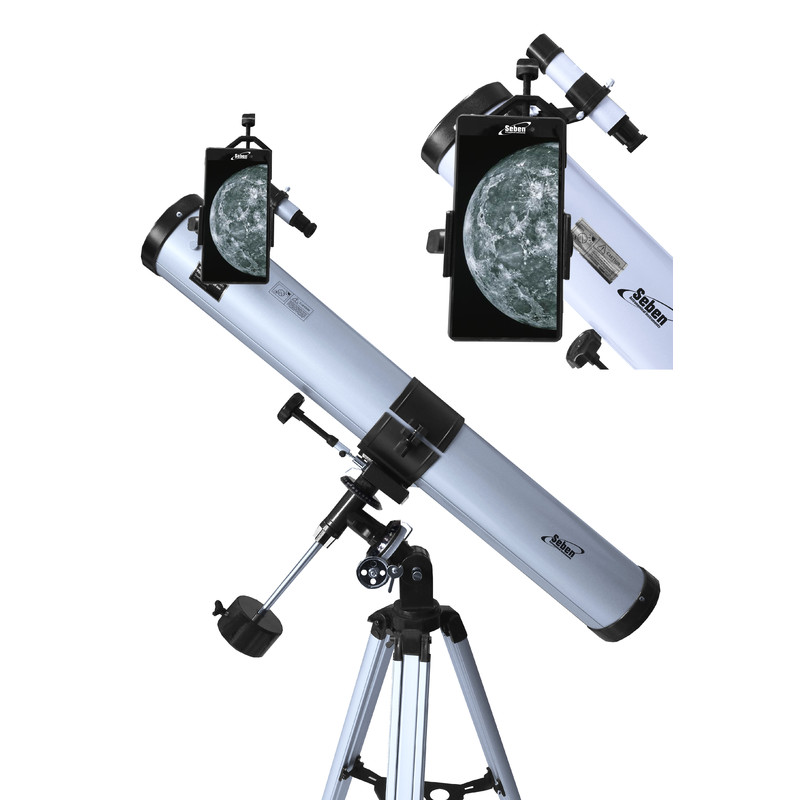 Seben Telescópio Refletor 76-900 EQ2 + Adaptador de Smartphone DKA5 + Acessórios
