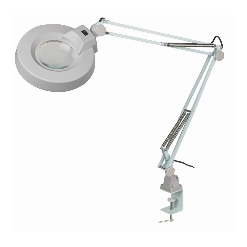 Schweizer Lupa Lâmpada de ampliação com braço de tesoura, pinça de mesa, 2x/Ø125mm, biconvexa, 22W