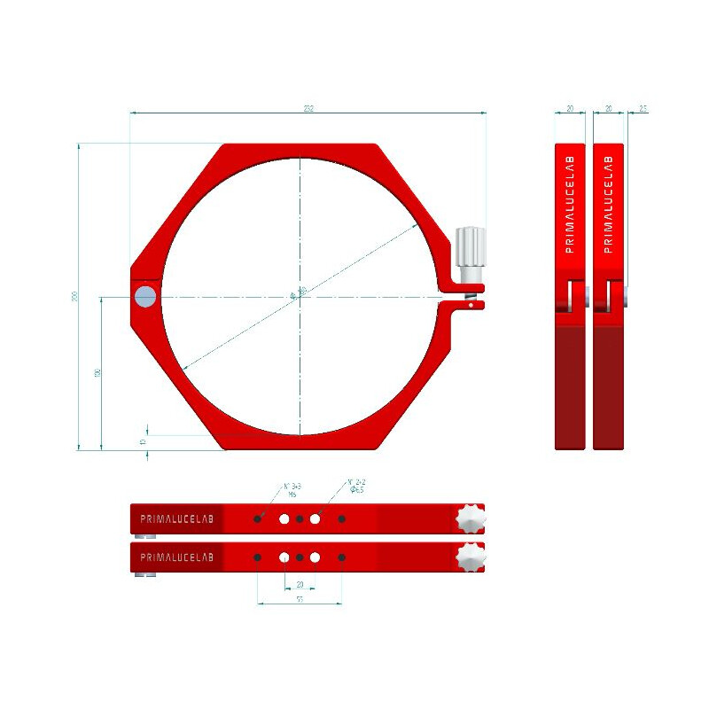 PrimaLuceLab Braçadeiras de tubo Rohrschellen PLUS 180mm