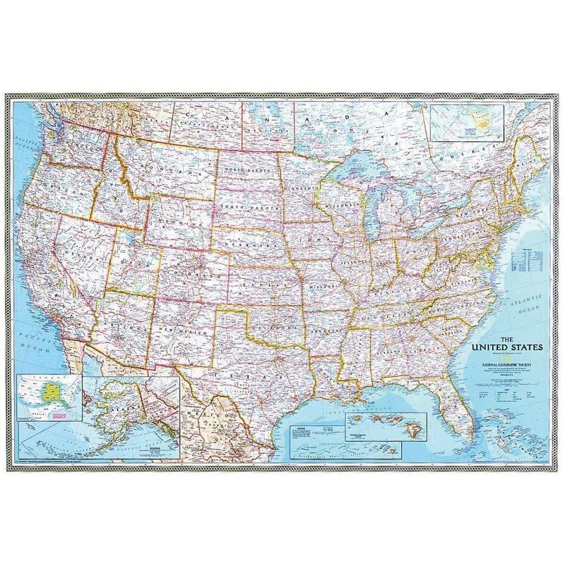 National Geographic Mapa político dos EUA  - Formato gigante