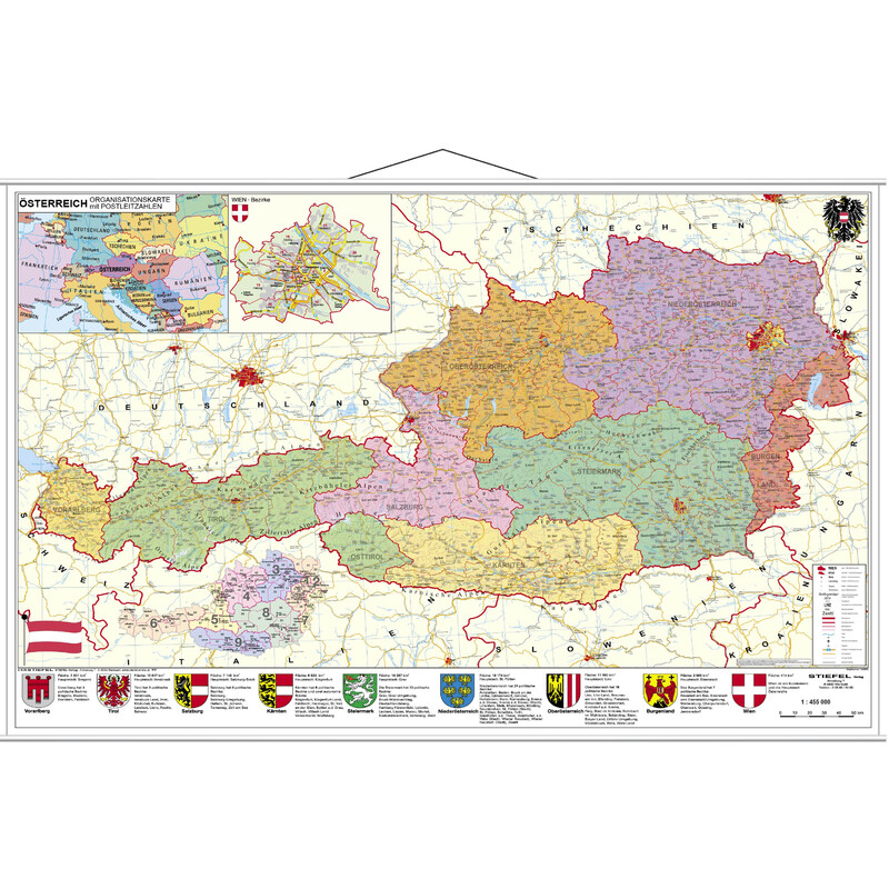 Stiefel Mapa PLZ- & Organisationskarte Österreich politisch (137 x 89 cm)
