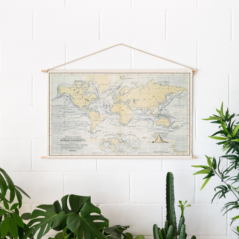 Miss Wood Mapa mundial Woody Cotton Map Oceans