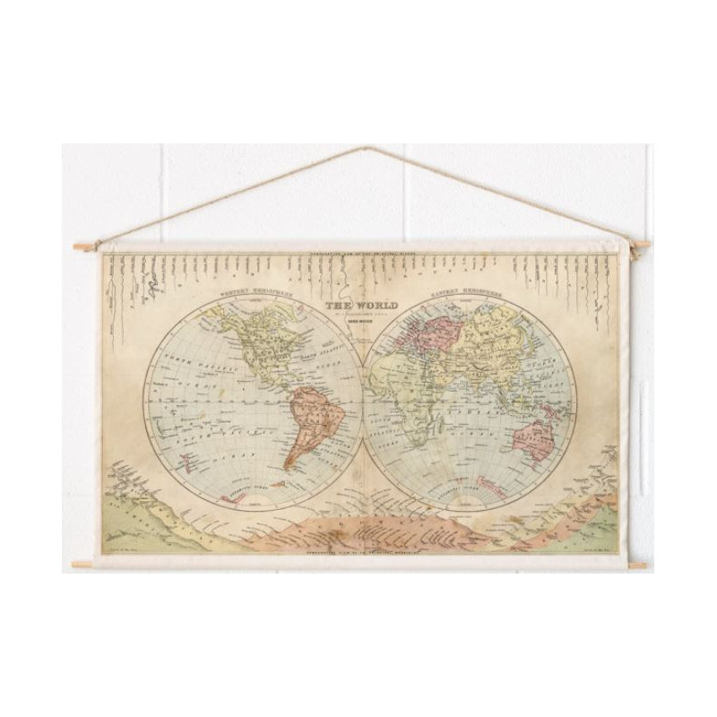 Miss Wood Mapa mundial Woody Cotton Map Rivers and Mountains