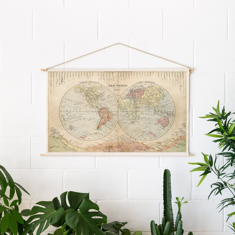 Miss Wood Mapa mundial Woody Cotton Map Rivers and Mountains