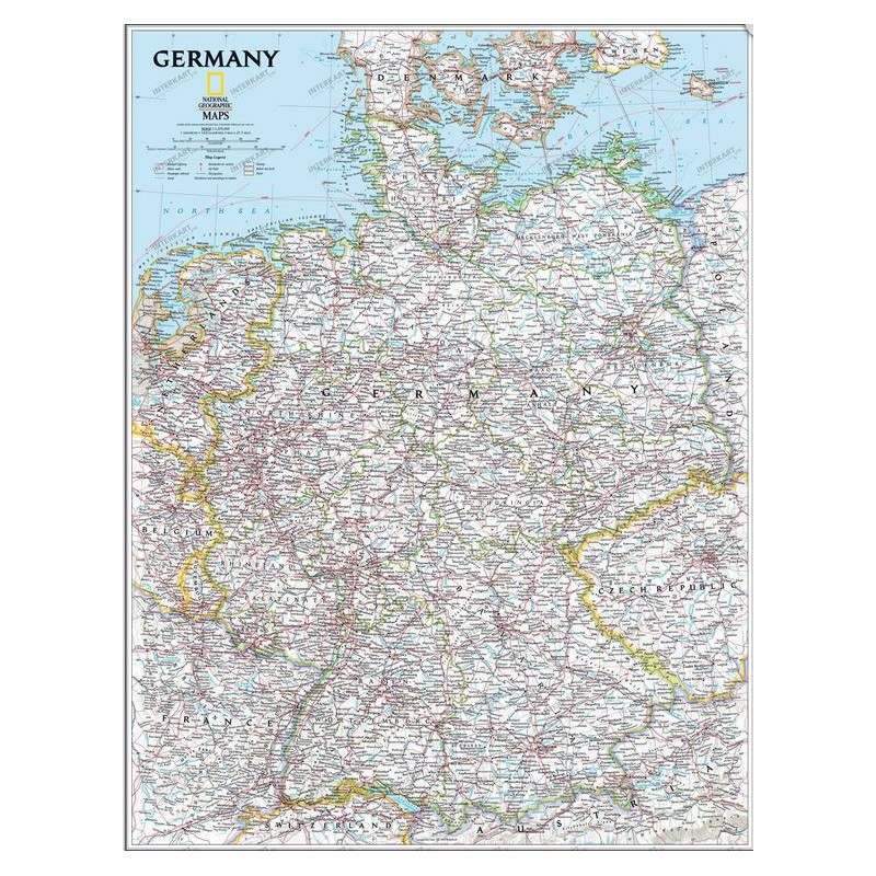 National Geographic Mapa da Alemanha emoldurado num quadro (prata)
