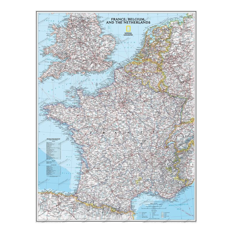 National Geographic Mapa Quadro de avisos de França com moldura (prata)
