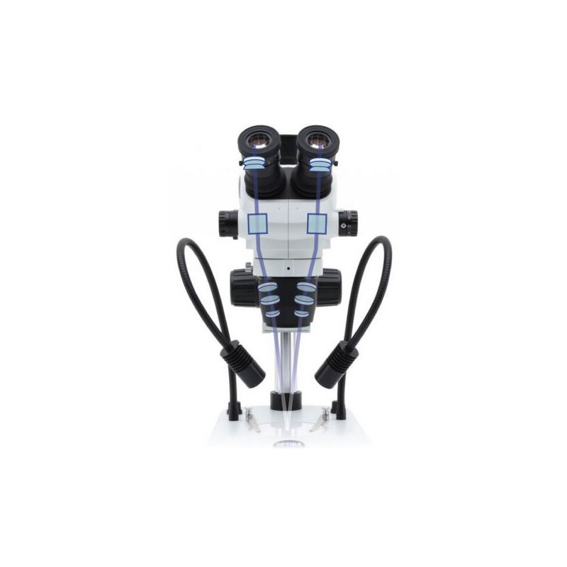 Optika Microscópio estéreo zoom SZO-2, trino, 6,7-45x, Coluna base, sem Iluminação