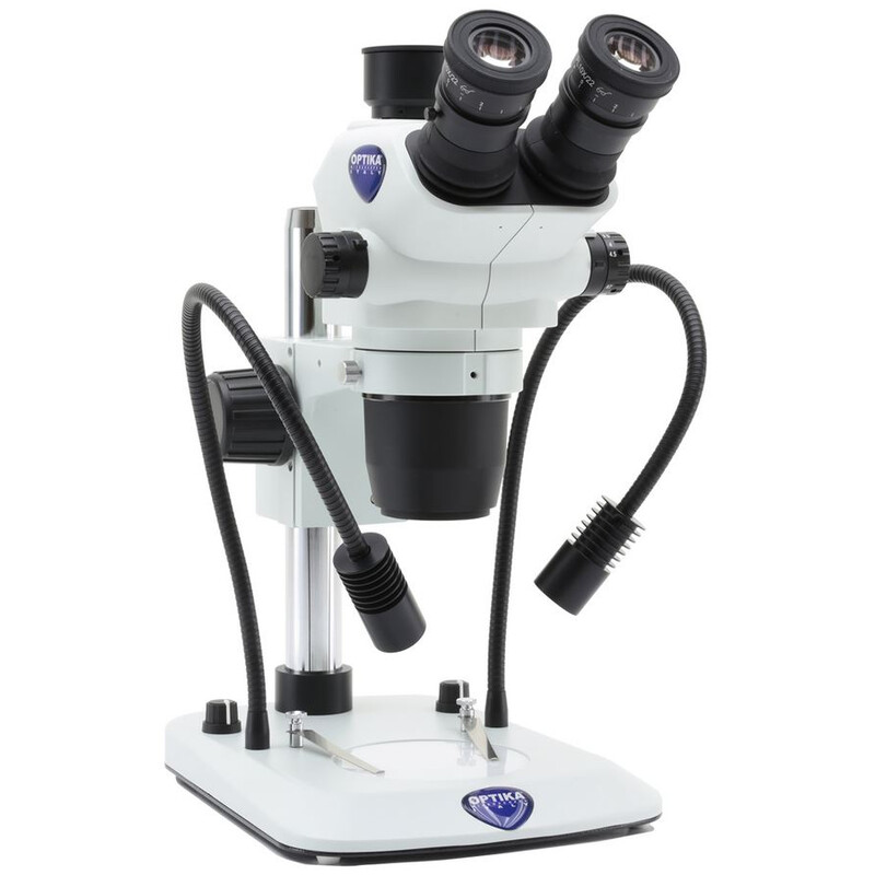 Optika Microscópio estéreo zoom SZO-6 , trino, 6,7-45x, Coluna base, Luz incidente e Luz trasmitida, foco duplo