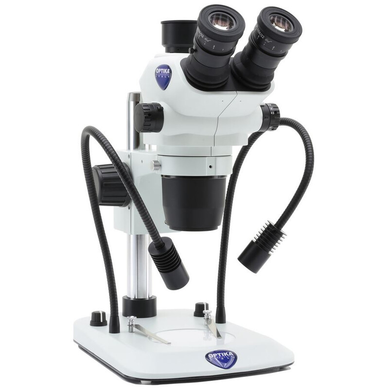 Optika Microscópio estéreo zoom SZO-6 , trino, 6.7-45x, Säulenstativ, Auf-, Durchlicht, Doppelspot