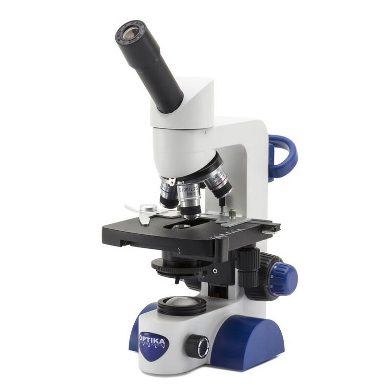 Optika Microscópio B-65, mono, 40-1000x, LED, bateria recarregável, Mesa cruzada