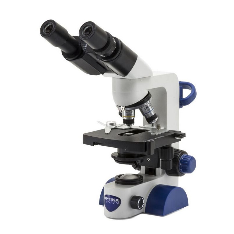 Optika Microscópio B-66, bino, 40-400x, LED, bateria recarregável, Mesa cruzada