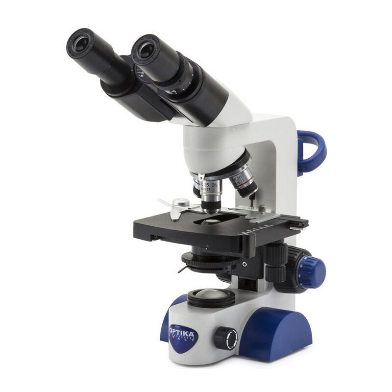 Optika Microscópio B-69, bino, 40-1000x, LED, bateria recarregável, Mesa cruzada